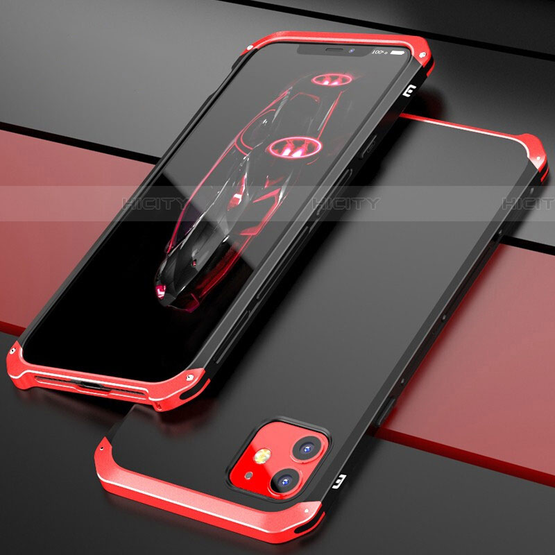 Funda Lujo Marco de Aluminio Carcasa T02 para Apple iPhone 11 Rojo y Negro