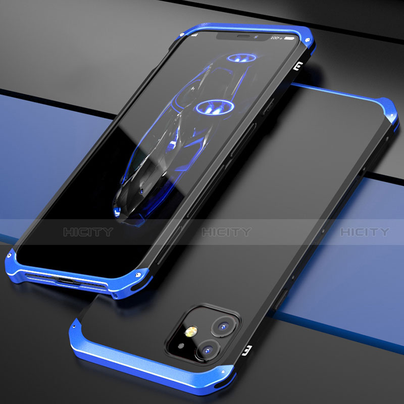 Funda Lujo Marco de Aluminio Carcasa T02 para Apple iPhone 12 Azul y Negro
