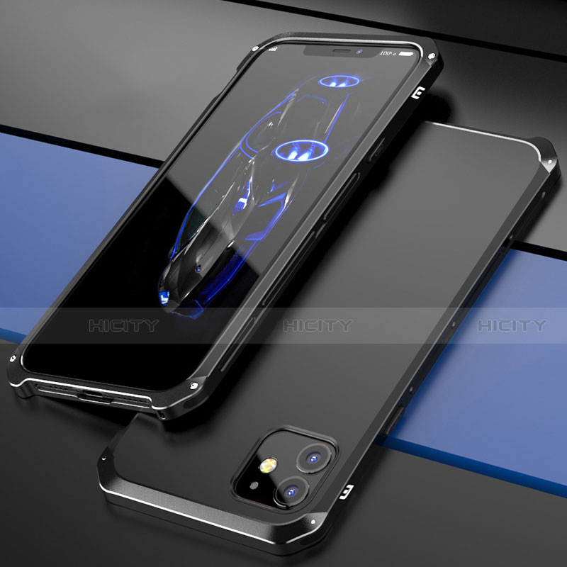 Funda Lujo Marco de Aluminio Carcasa T02 para Apple iPhone 12 Negro