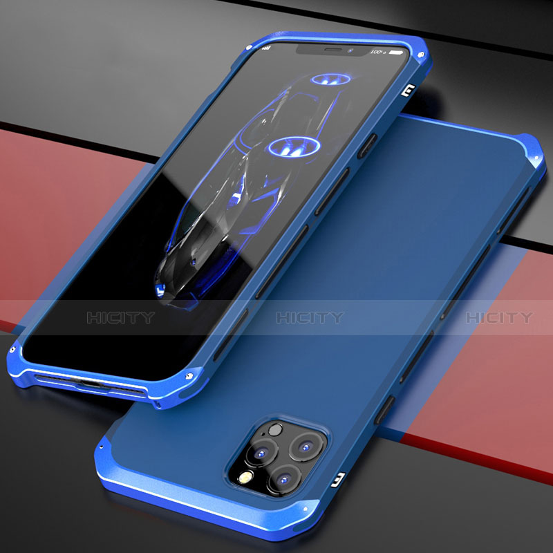 Funda Lujo Marco de Aluminio Carcasa T02 para Apple iPhone 12 Pro Azul