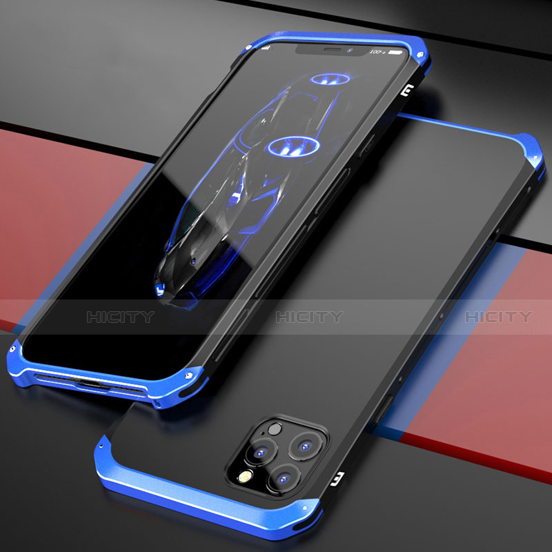 Funda Lujo Marco de Aluminio Carcasa T02 para Apple iPhone 12 Pro Azul y Negro