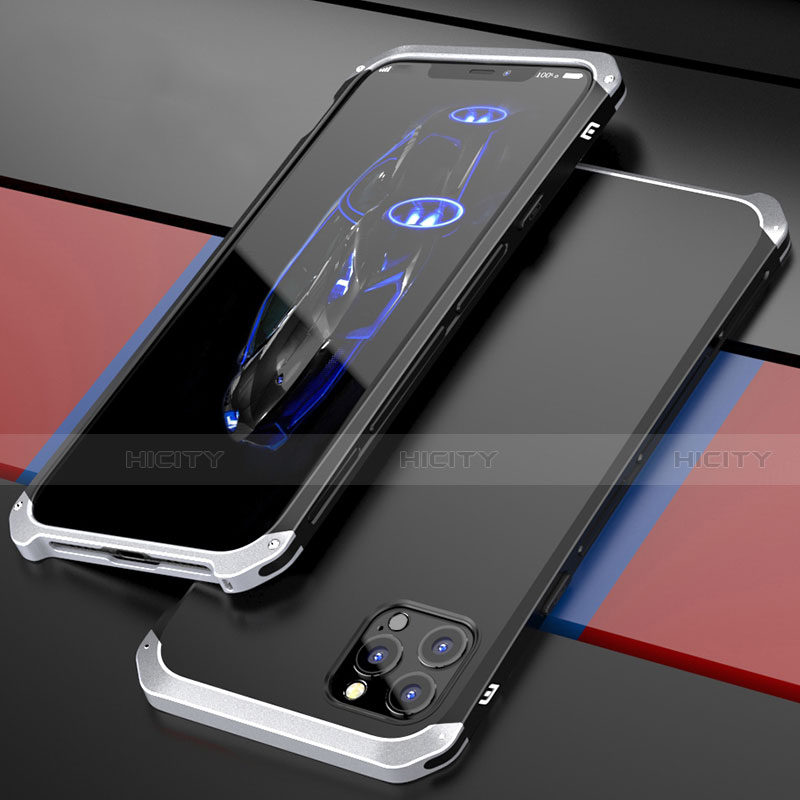 Funda Lujo Marco de Aluminio Carcasa T02 para Apple iPhone 12 Pro Plata y Negro