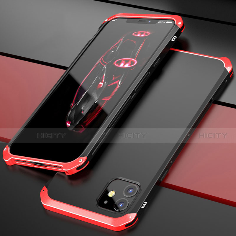 Funda Lujo Marco de Aluminio Carcasa T02 para Apple iPhone 12 Rojo y Negro