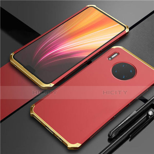 Funda Lujo Marco de Aluminio Carcasa T02 para Huawei Mate 30 Oro y Rojo