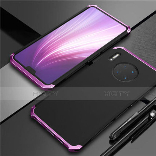 Funda Lujo Marco de Aluminio Carcasa T02 para Huawei Mate 30 Pro Morado y Negro