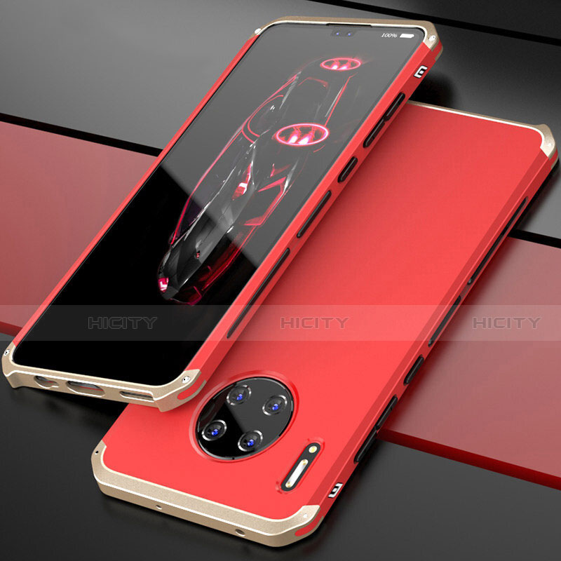 Funda Lujo Marco de Aluminio Carcasa T03 para Huawei Mate 30 5G Oro y Rojo