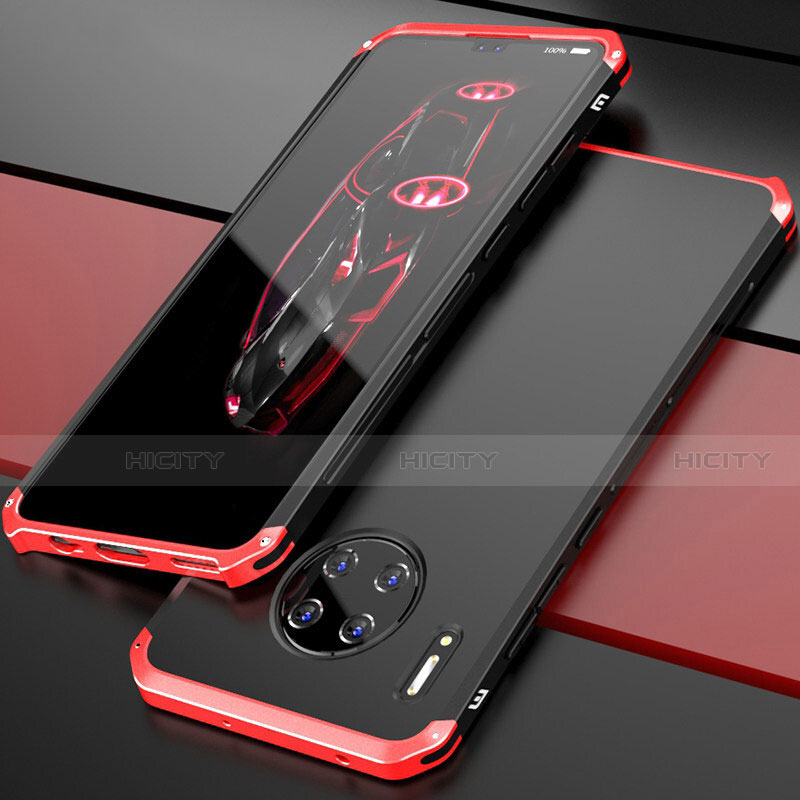 Funda Lujo Marco de Aluminio Carcasa T03 para Huawei Mate 30 Pro 5G Rojo y Negro