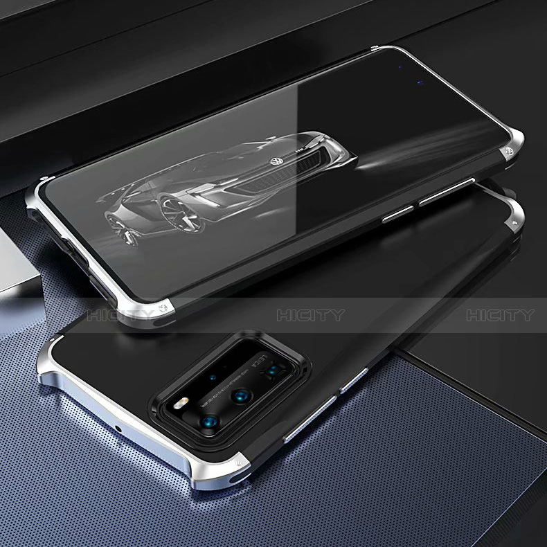 Funda Lujo Marco de Aluminio Carcasa T05 para Huawei P40 Pro Plata