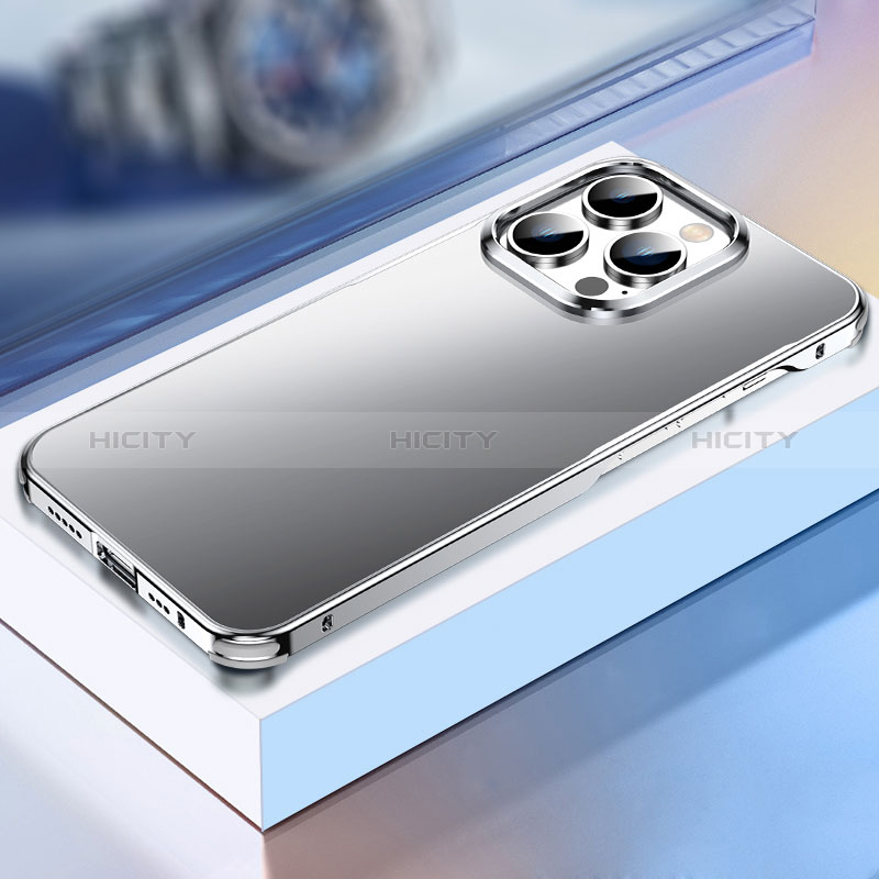 Funda Lujo Marco de Aluminio Carcasa TB1 para Apple iPhone 13 Pro Plata