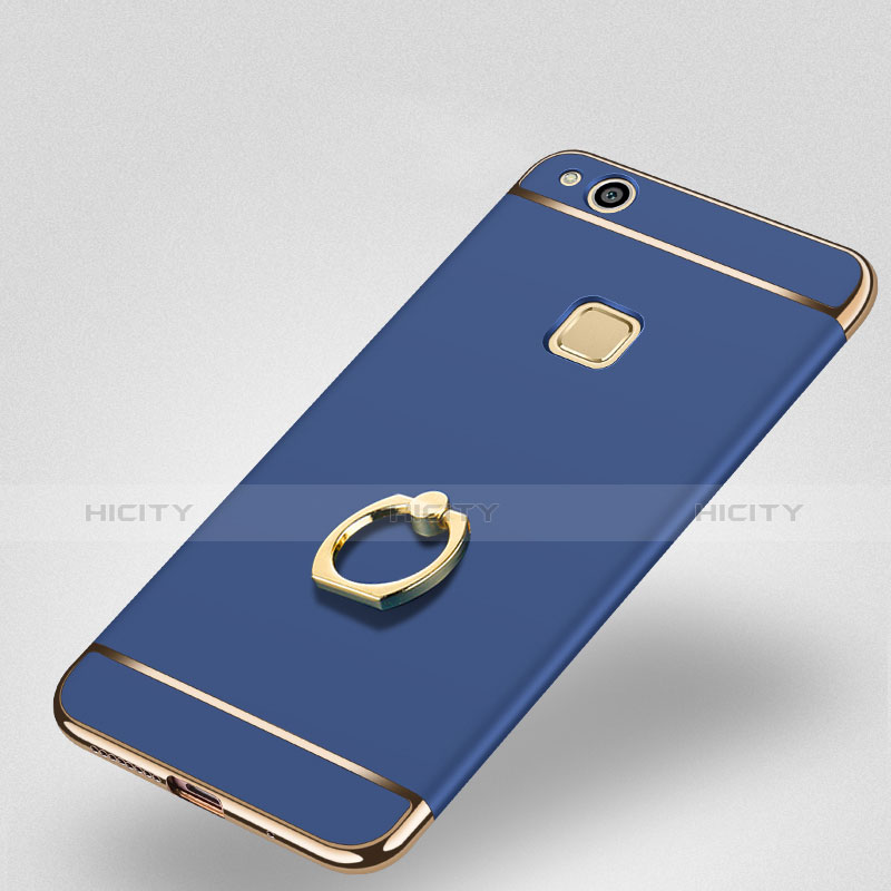 Funda Lujo Marco de Aluminio con Anillo de dedo Soporte para Huawei P10 Lite Azul