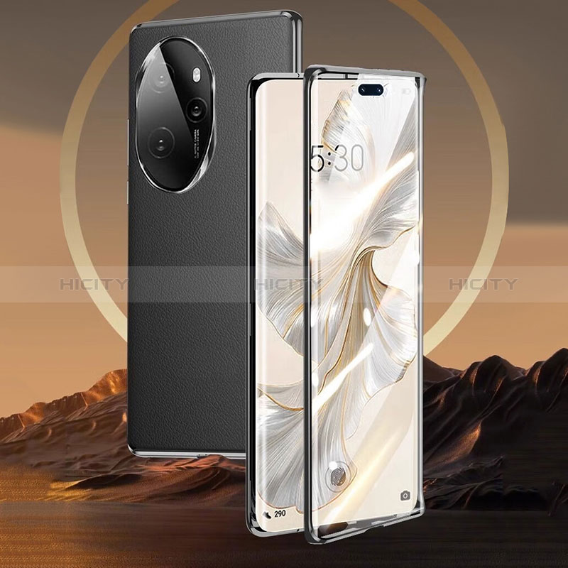 Funda Lujo Marco de Aluminio y Cuero Carcasa 360 Grados P01 para Huawei Honor 100 Pro 5G