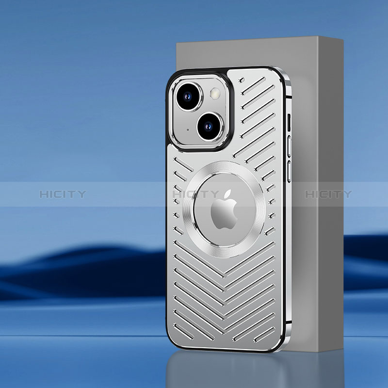 Funda Lujo Marco de Aluminio y Silicona Carcasa Bumper con Mag-Safe Magnetic AC1 para Apple iPhone 14 Plus Plata