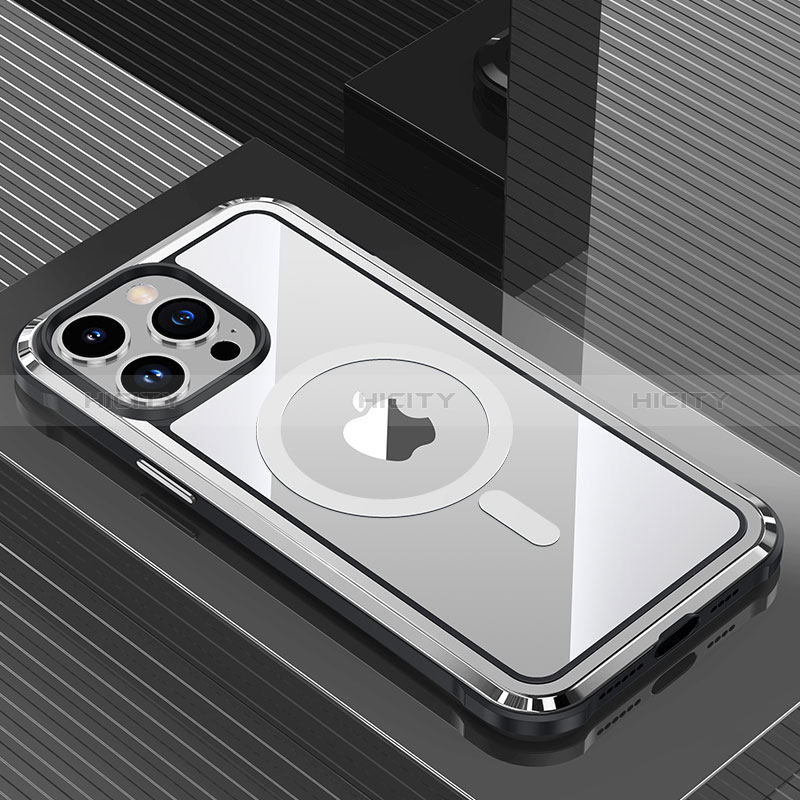 Funda Lujo Marco de Aluminio y Silicona Carcasa Bumper con Mag-Safe Magnetic QC1 para Apple iPhone 13 Pro