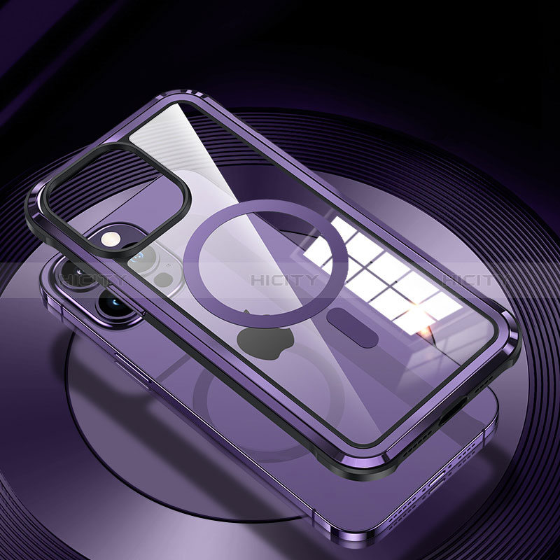 Funda Lujo Marco de Aluminio y Silicona Carcasa Bumper con Mag-Safe Magnetic QC1 para Apple iPhone 13 Pro Max