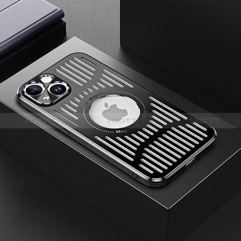 Funda Lujo Marco de Aluminio y Silicona Carcasa Bumper con Mag-Safe Magnetic TX1 para Apple iPhone 14 Negro