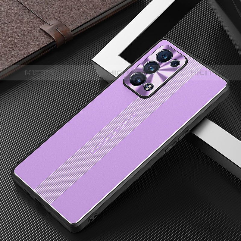 Funda Lujo Marco de Aluminio y Silicona Carcasa Bumper J02 para Oppo Reno6 Pro+ Plus 5G Morado