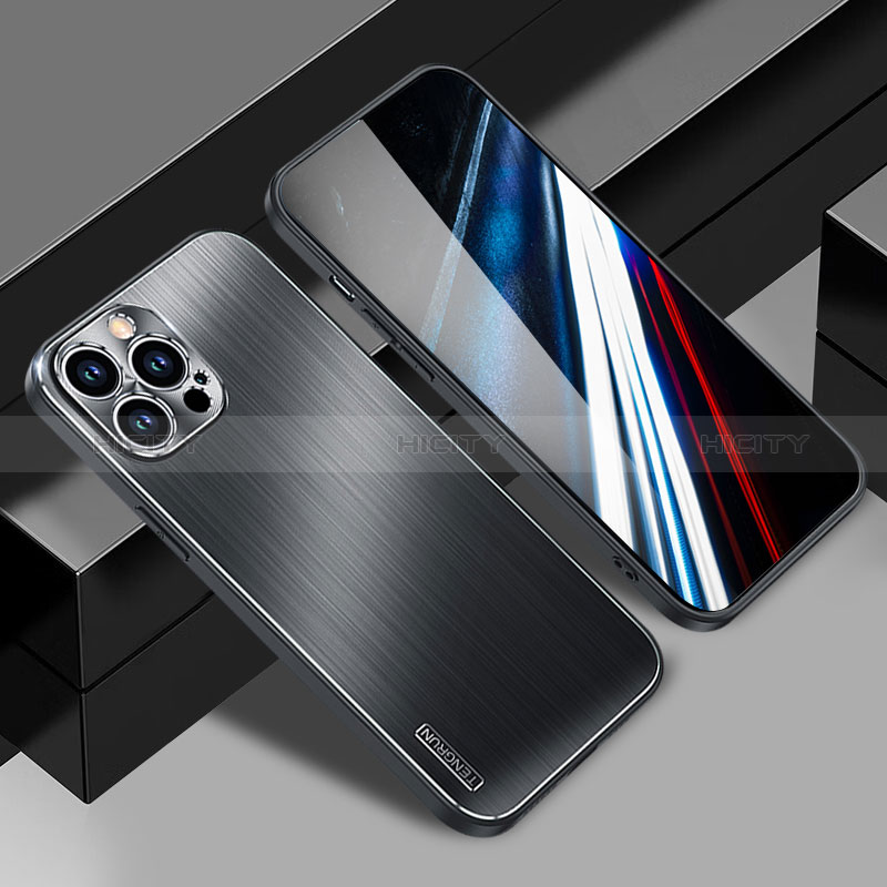 Funda Lujo Marco de Aluminio y Silicona Carcasa Bumper JL1 para Apple iPhone 13 Pro Negro