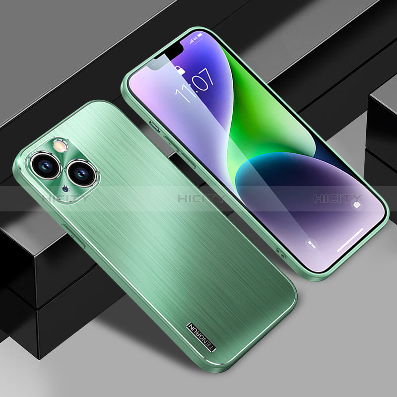 Funda Lujo Marco de Aluminio y Silicona Carcasa Bumper JL1 para Apple iPhone 13 Verde