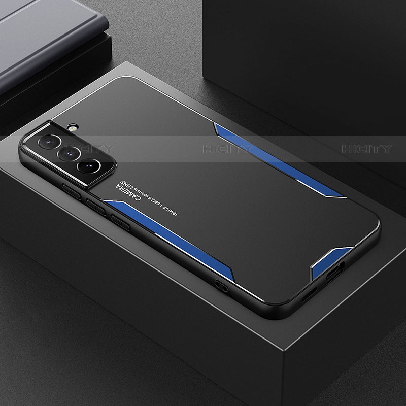 Funda Lujo Marco de Aluminio y Silicona Carcasa Bumper M01 para Samsung Galaxy S21 Plus 5G Azul