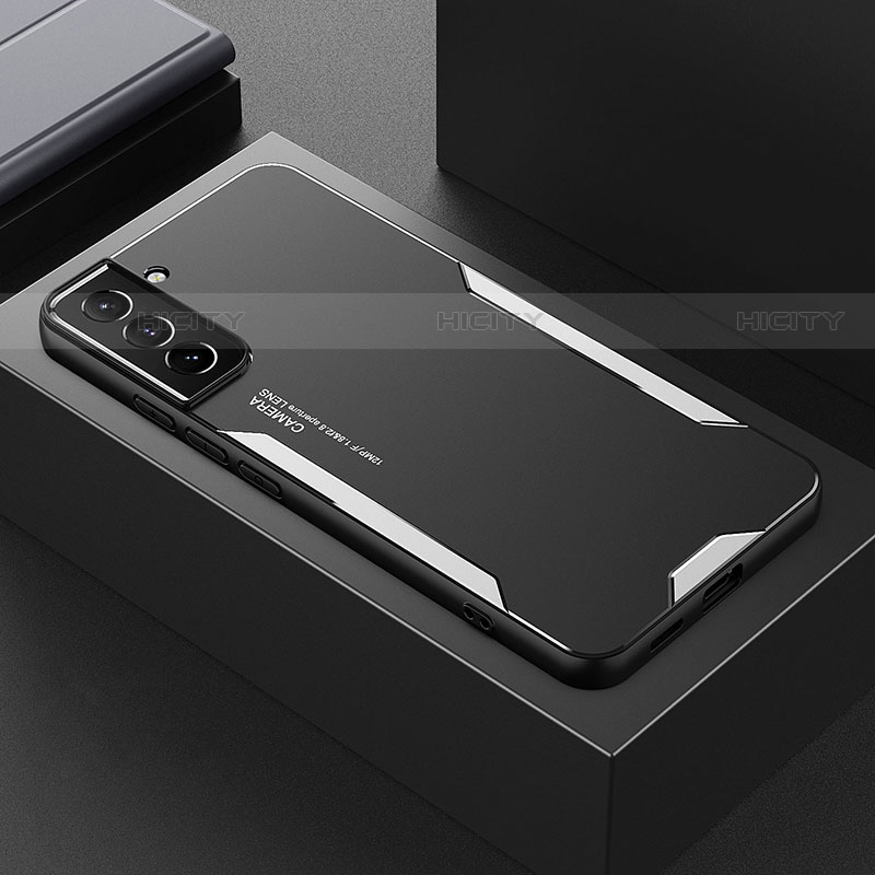Funda Lujo Marco de Aluminio y Silicona Carcasa Bumper M01 para Samsung Galaxy S21 Plus 5G Plata