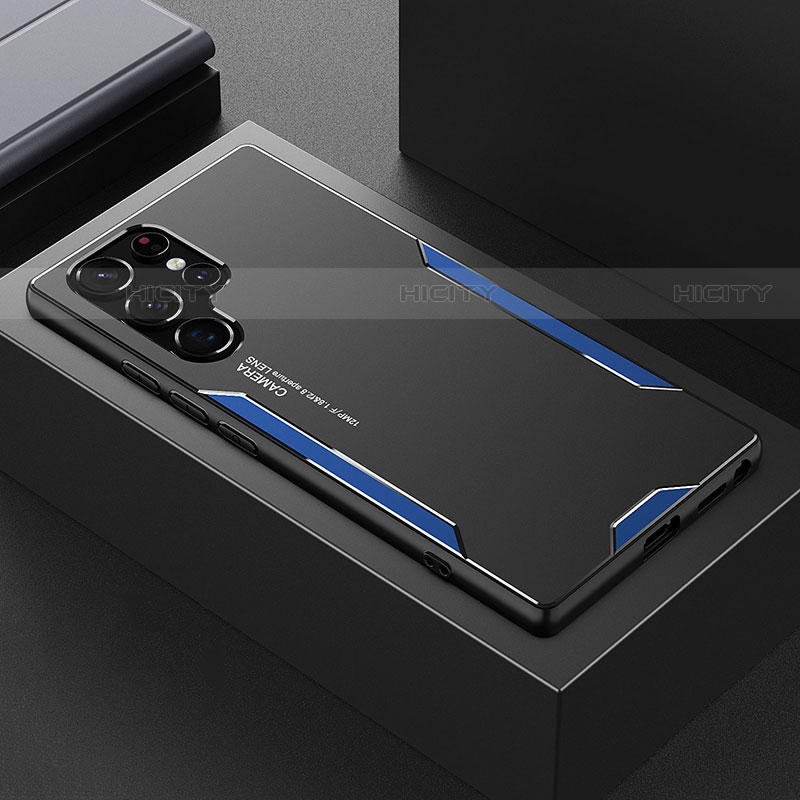 Funda Lujo Marco de Aluminio y Silicona Carcasa Bumper M01 para Samsung Galaxy S23 Ultra 5G Azul