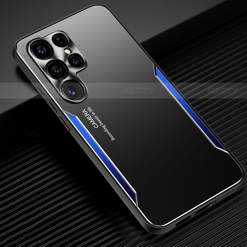 Funda Lujo Marco de Aluminio y Silicona Carcasa Bumper M03 para Samsung Galaxy S23 Ultra 5G Azul