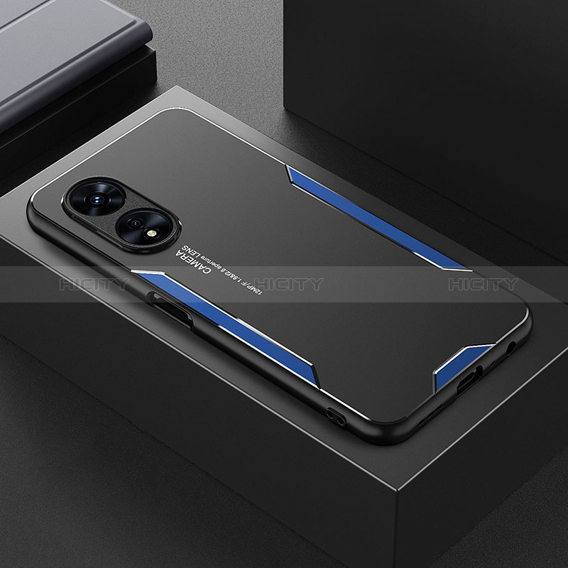 Funda Lujo Marco de Aluminio y Silicona Carcasa Bumper para Oppo A78 5G Azul