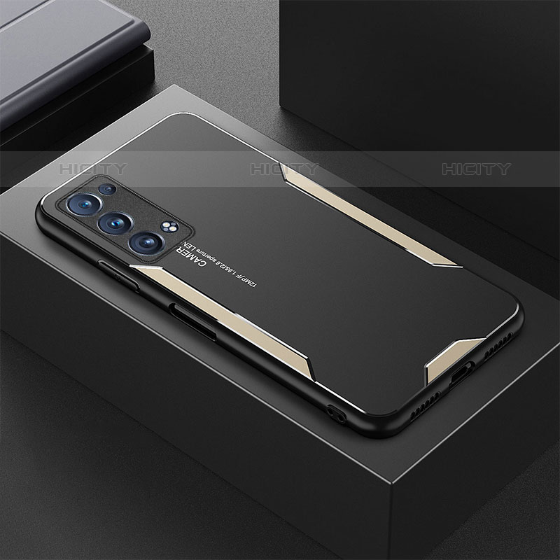 Funda Lujo Marco de Aluminio y Silicona Carcasa Bumper para Oppo Reno6 Pro 5G Oro