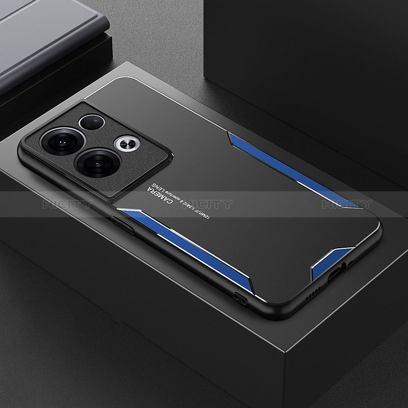 Funda Lujo Marco de Aluminio y Silicona Carcasa Bumper para Oppo Reno9 Pro+ Plus 5G Azul