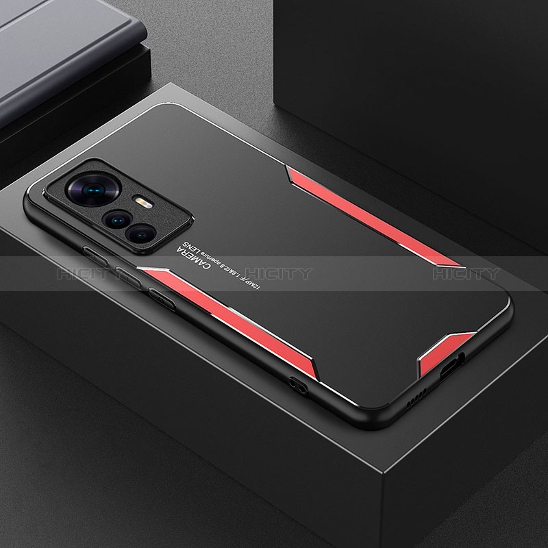 Funda Lujo Marco de Aluminio y Silicona Carcasa Bumper para Xiaomi Mi 12T 5G Rojo