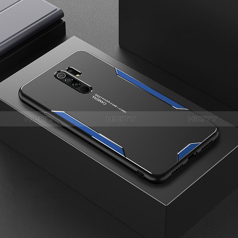 Funda Lujo Marco de Aluminio y Silicona Carcasa Bumper para Xiaomi Redmi 9 Prime India Azul