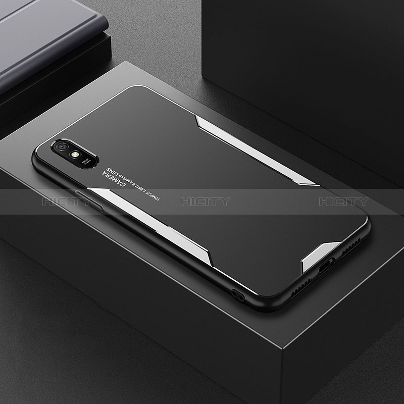 Funda Lujo Marco de Aluminio y Silicona Carcasa Bumper para Xiaomi Redmi 9A Plata