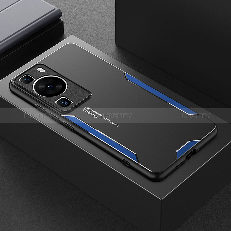 Funda Lujo Marco de Aluminio y Silicona Carcasa Bumper PB1 para Huawei P60 Azul