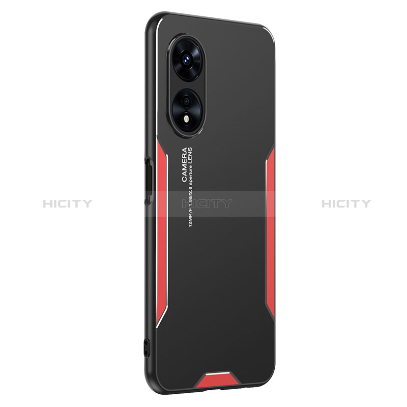 Funda Lujo Marco de Aluminio y Silicona Carcasa Bumper PB1 para Oppo A78 5G Rojo