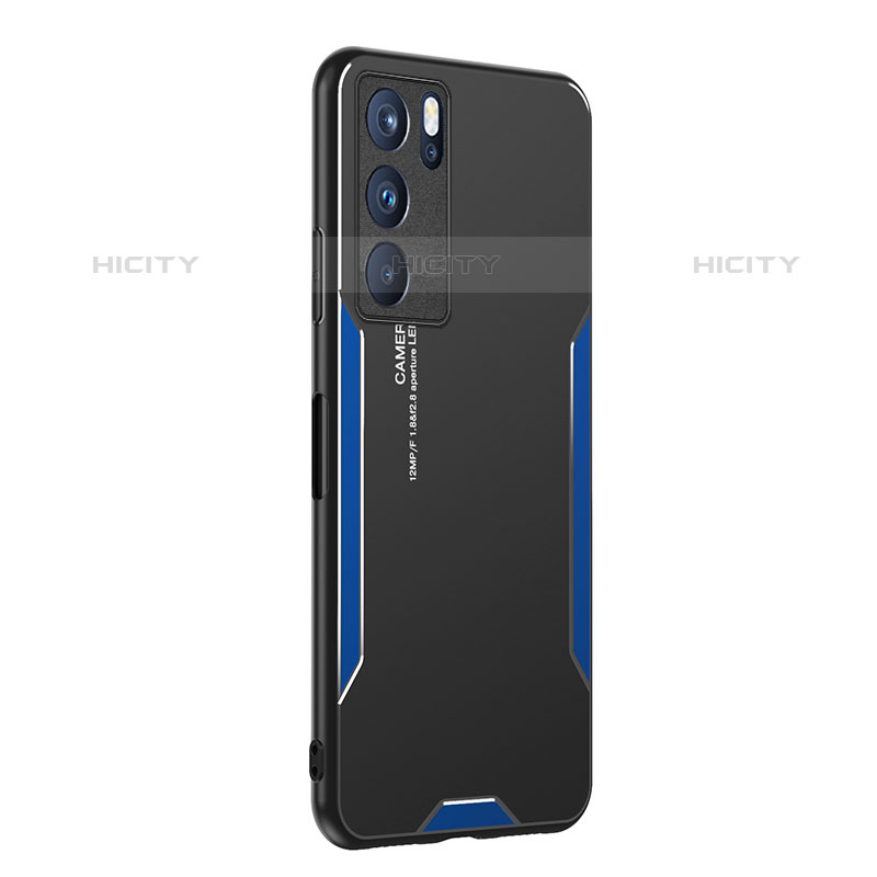 Funda Lujo Marco de Aluminio y Silicona Carcasa Bumper PB1 para Oppo Reno6 Pro 5G India Azul