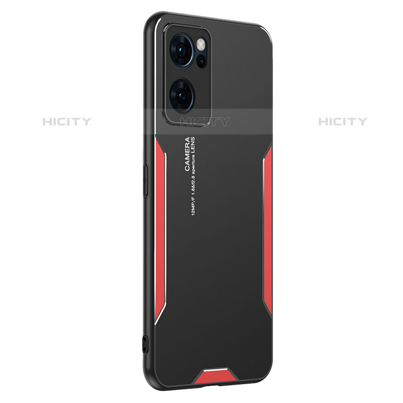 Funda Lujo Marco de Aluminio y Silicona Carcasa Bumper PB1 para Oppo Reno7 5G Rojo