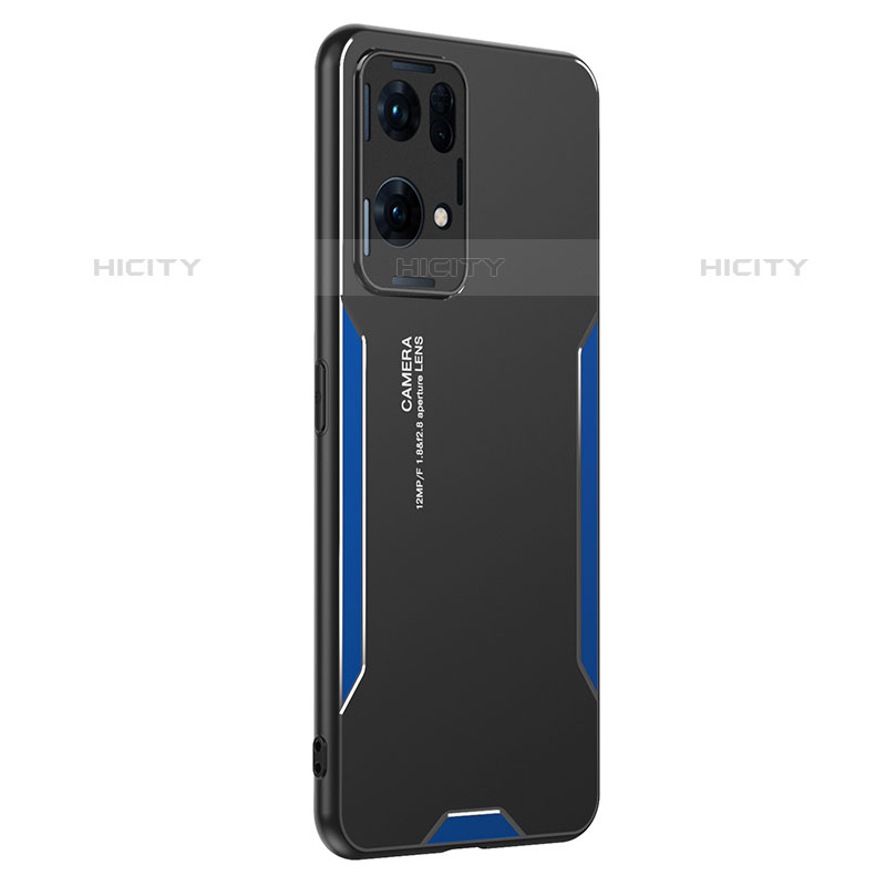 Funda Lujo Marco de Aluminio y Silicona Carcasa Bumper PB1 para Oppo Reno7 Pro 5G Azul