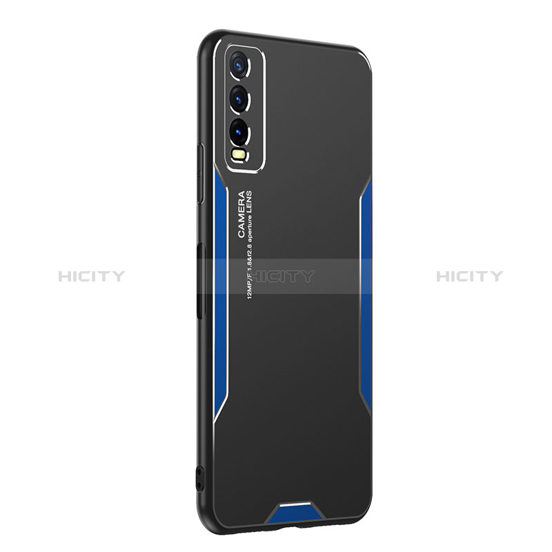 Funda Lujo Marco de Aluminio y Silicona Carcasa Bumper PB1 para Vivo Y12s Azul