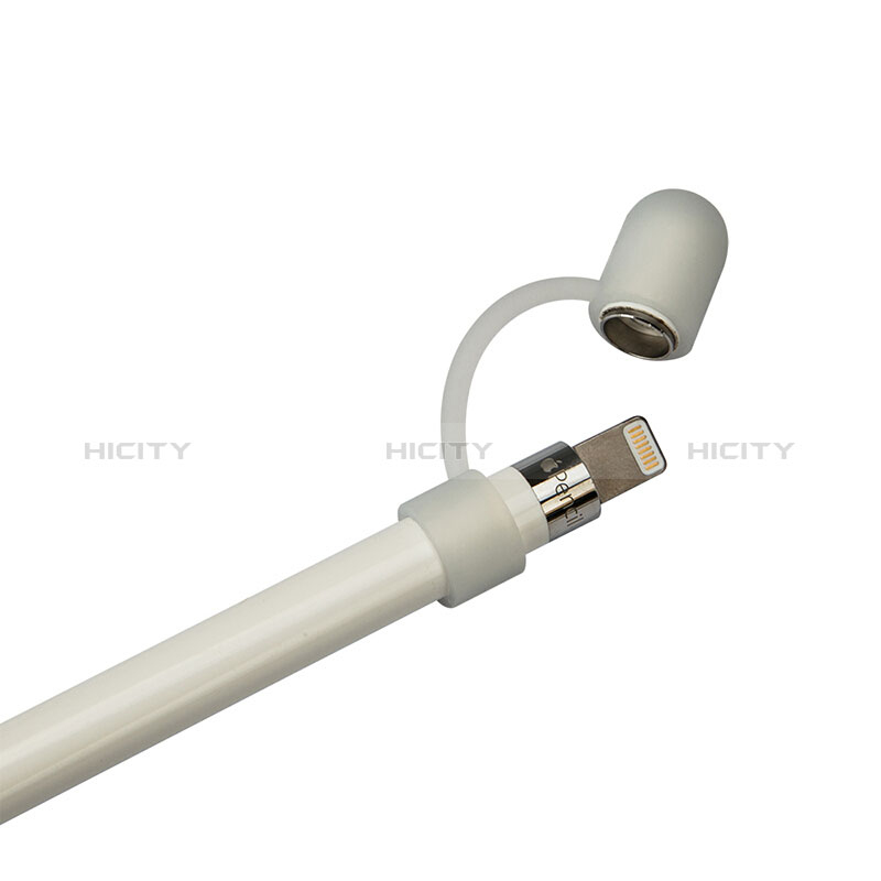Funda Silicona Cap Tapa Soporte Cable Lightning Adaptador Tether Anti-Perdido P01 para Apple Pencil Blanco