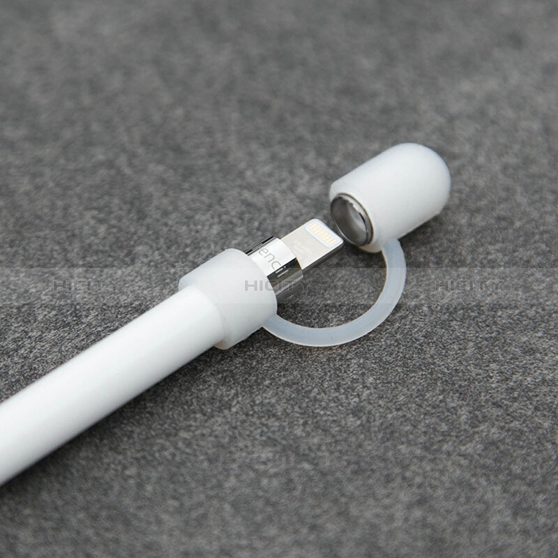 Funda Silicona Cap Tapa Soporte Cable Lightning Adaptador Tether Anti-Perdido P01 para Apple Pencil Blanco