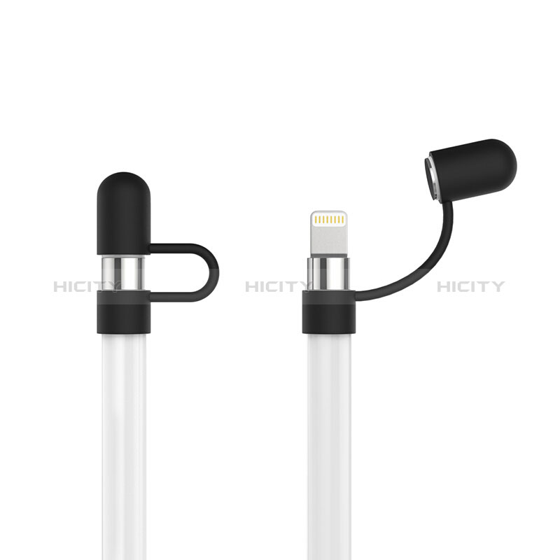 Funda Silicona Cap Tapa Soporte Cable Lightning Adaptador Tether Anti-Perdido para Apple Pencil Negro