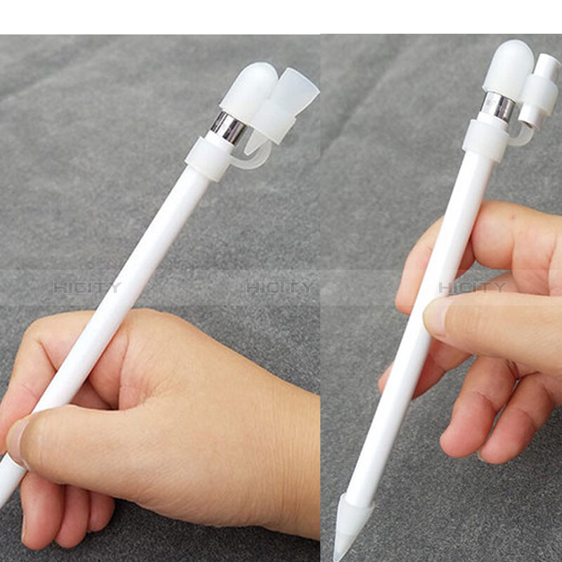 Funda Silicona Cap Tapa Soporte Punta Cubierta Cable Lightning Adaptador Tether Anti-Perdido P02 para Apple Pencil Blanco