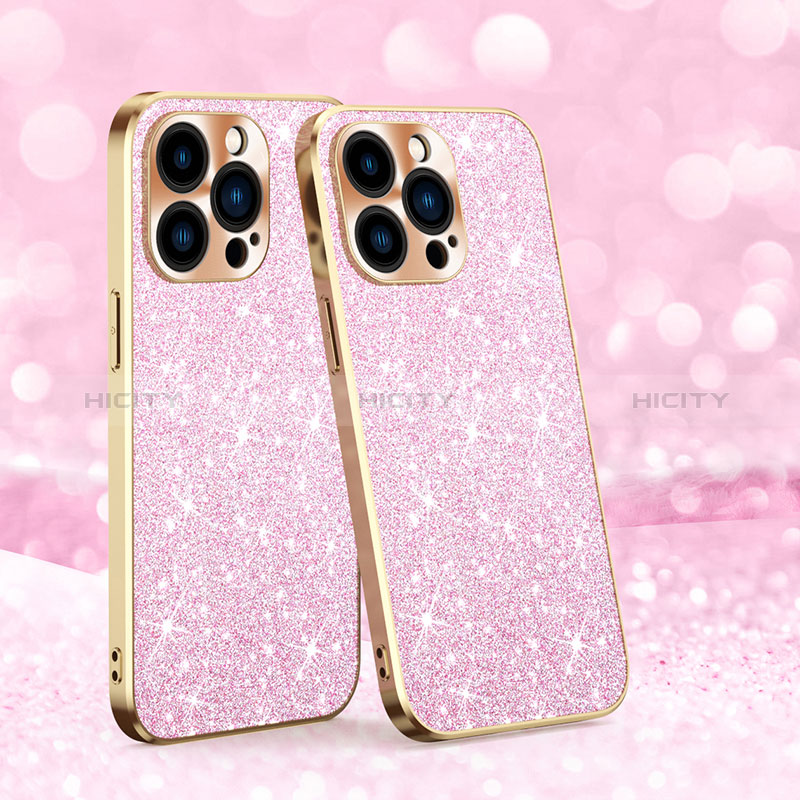 Funda Silicona Carcasa Goma Bling-Bling AC1 para Apple iPhone 14 Pro Oro Rosa