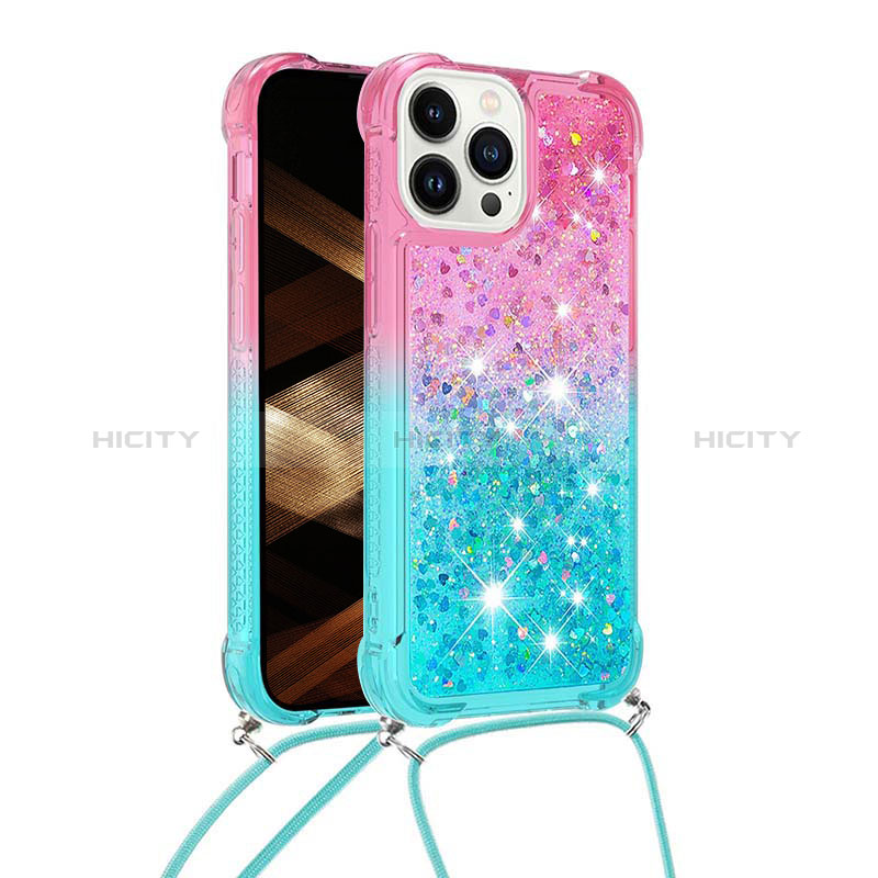 Funda Silicona Carcasa Goma Bling-Bling con Acollador Cordon Lanyard S01 para Apple iPhone 13 Pro