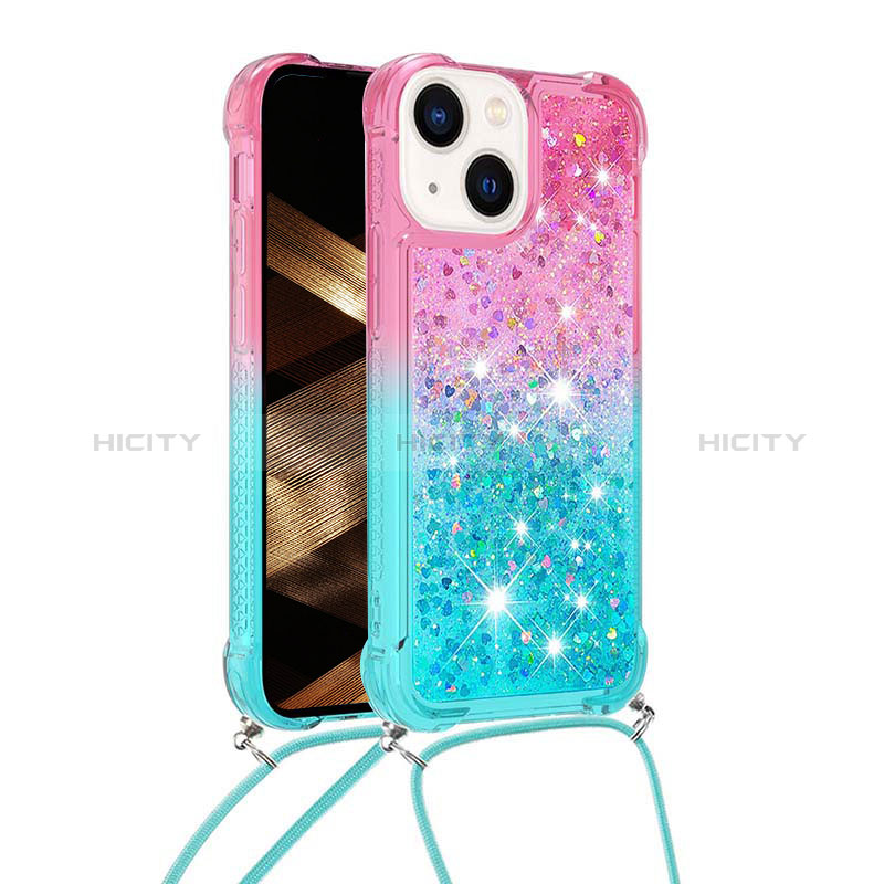 Funda Silicona Carcasa Goma Bling-Bling con Acollador Cordon Lanyard S01 para Apple iPhone 14