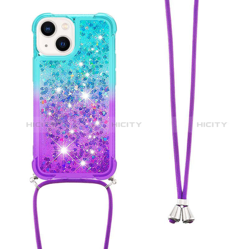 Funda Silicona Carcasa Goma Bling-Bling con Acollador Cordon Lanyard S01 para Apple iPhone 14