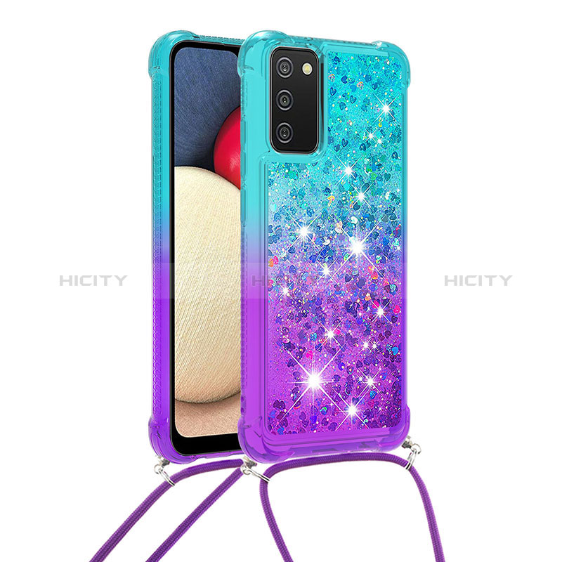 Funda Silicona Carcasa Goma Bling-Bling con Acollador Cordon Lanyard S01 para Samsung Galaxy A02s