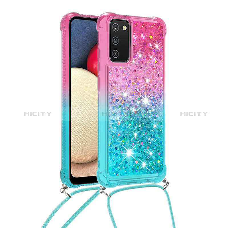 Funda Silicona Carcasa Goma Bling-Bling con Acollador Cordon Lanyard S01 para Samsung Galaxy A02s