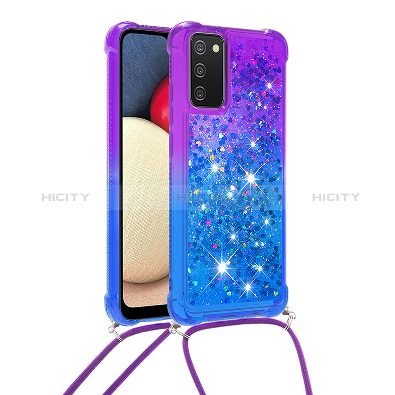 Funda Silicona Carcasa Goma Bling-Bling con Acollador Cordon Lanyard S01 para Samsung Galaxy A02s