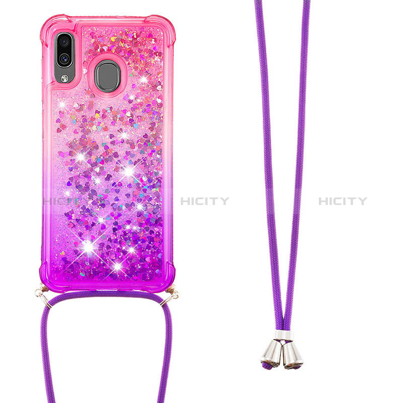 Funda Silicona Carcasa Goma Bling-Bling con Acollador Cordon Lanyard S01 para Samsung Galaxy A20